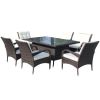 Patio 7-Piece Rectangular Dining Set with 6 Dining Chairs (Brown &Beige Cushion ) - Brown