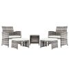 Outdoor 5pcs Combination Sofa Set with  2 Chairs 2 Footstools 1 Coffee Table XH - Graying Cane