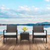 2pcs Arm Chairs 1pc Coffee Table, 3pcs Rattan Sofa Set Brown Gradient XH - Rattan Color: Brown Gradient