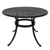 42 Inch Cast Aluminum Patio Table with Umbrella Hole; Round Patio Bistro Table for Garden; Patio; Yard; Black with Antique Bronze at The Edge - pic