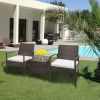 2pcs Arm Chairs 1pc Coffee Table, 3pcs Rattan Sofa Set Brown Gradient XH - Rattan Color: Brown Gradient