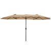 15x9ft Large Double-Sided Rectangular Outdoor Twin Patio Market Umbrella w/Crank-burgundy - taupe